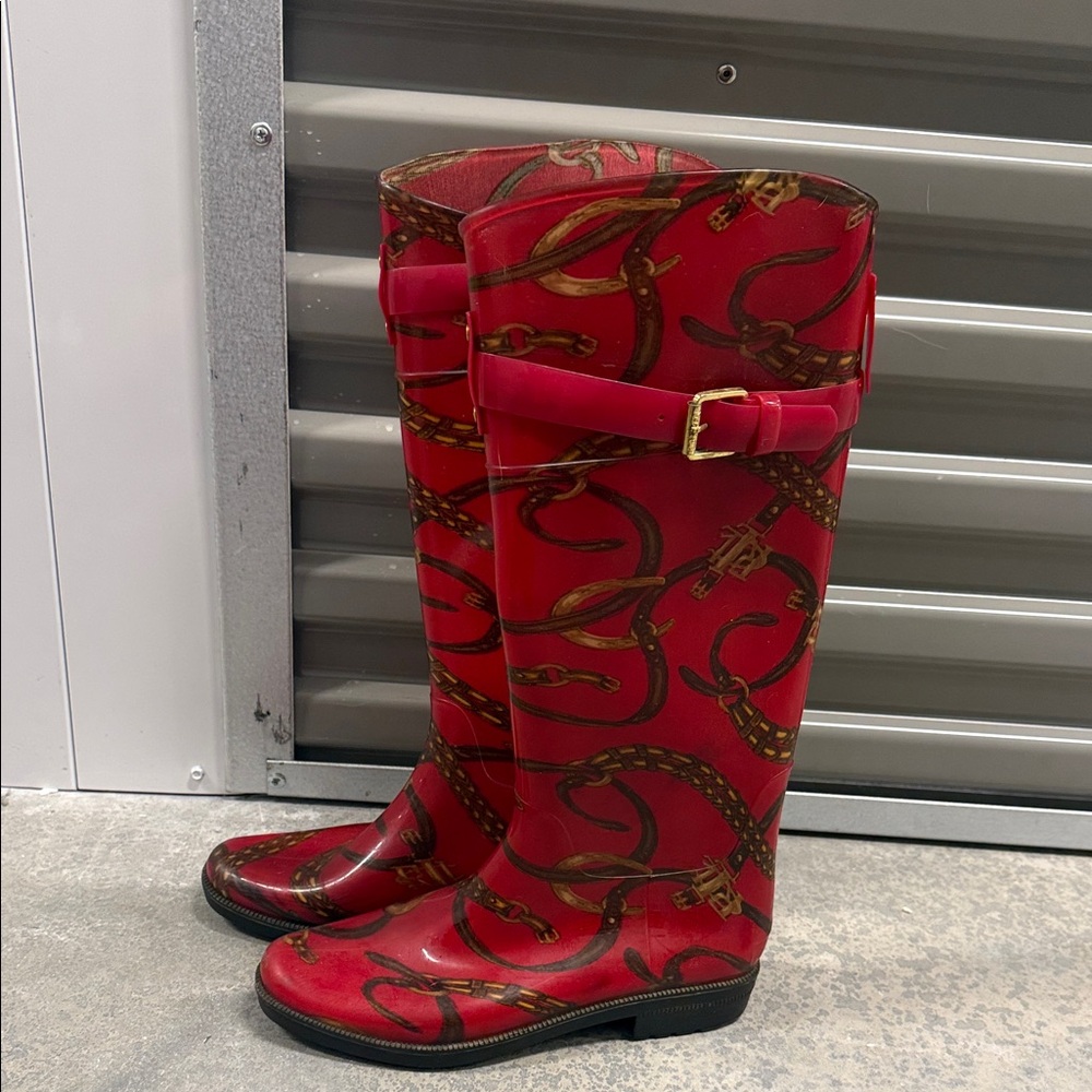 Ralph Lauren Red Chain Print Women's Boots